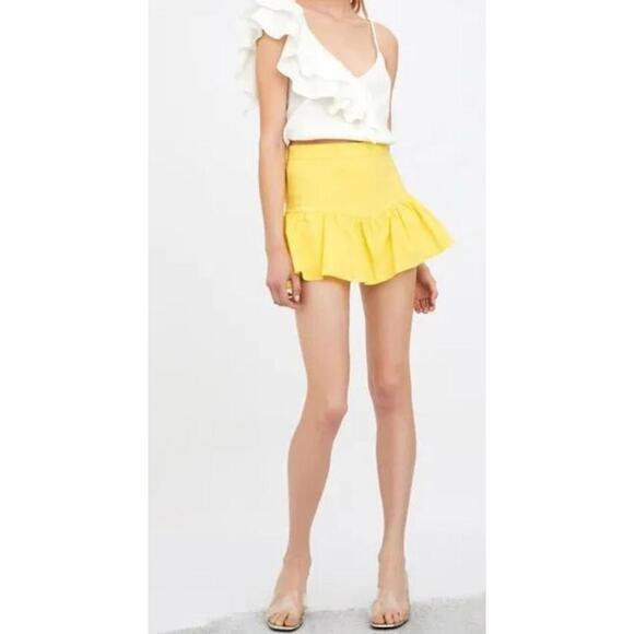 Zara Dresses & Skirts - ZARA Yellow Drop Waist Ruffle Women's Short Mini Skort Skirt Size M #H
